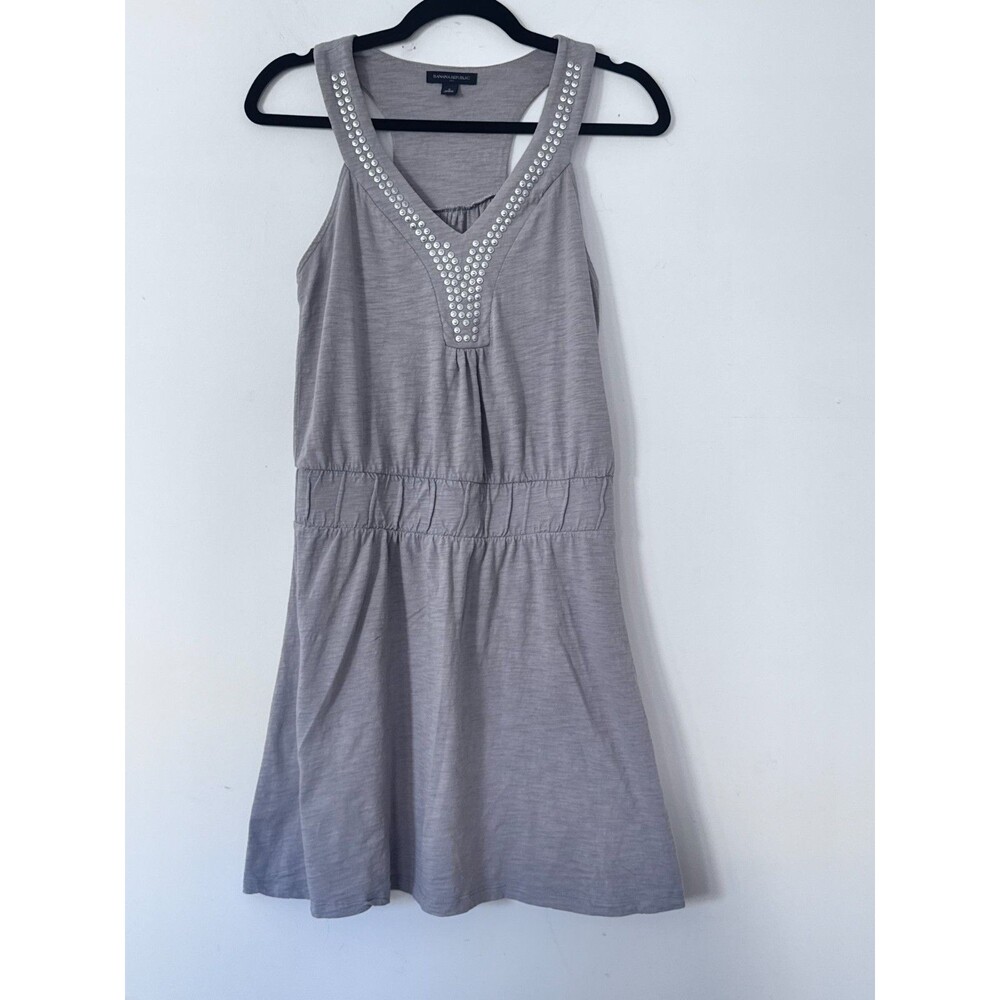 Banana Republic Gray Studded Neck Sleeveless Dress Size S Cotton Casual